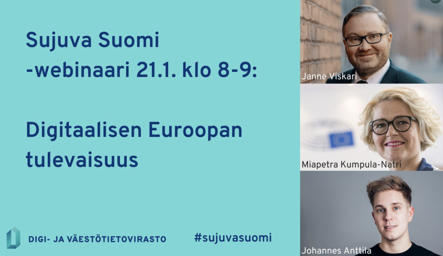Katso tallenne: Digitaalisen Euroopan tulevaisuus – keskustelemassa Digi- ja väestötietoviraston webinaarissa!