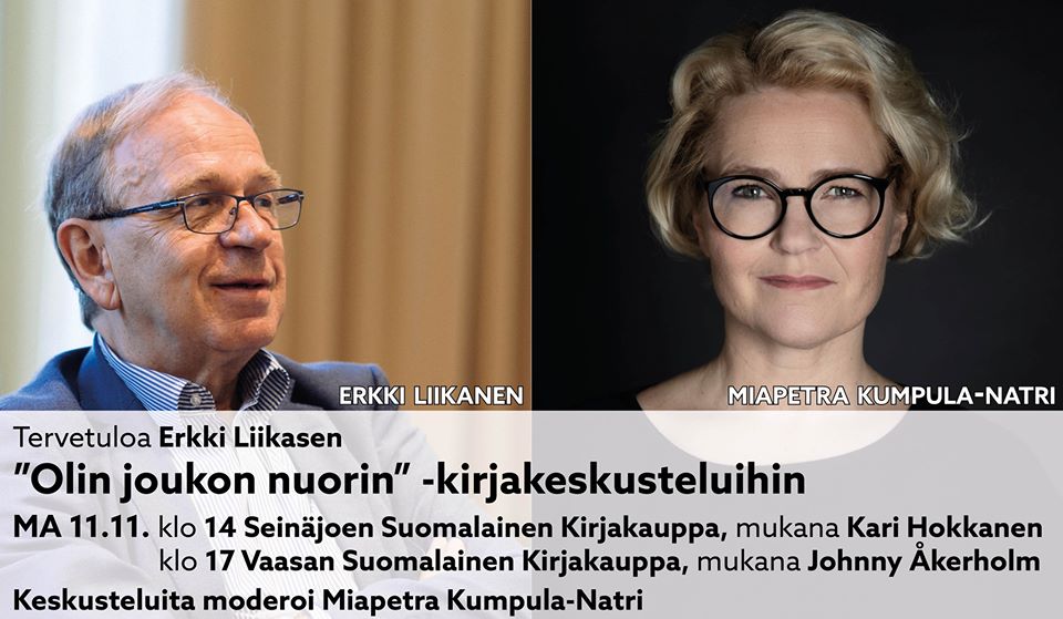 Erkki Liikanen kirjailijavieraana Seinäjoella ja Vaasassa 11.11.