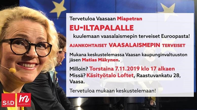 Tervetuloa Vaasaan Miapetran EU-iltapalalle torstaina 7.11. klo 17