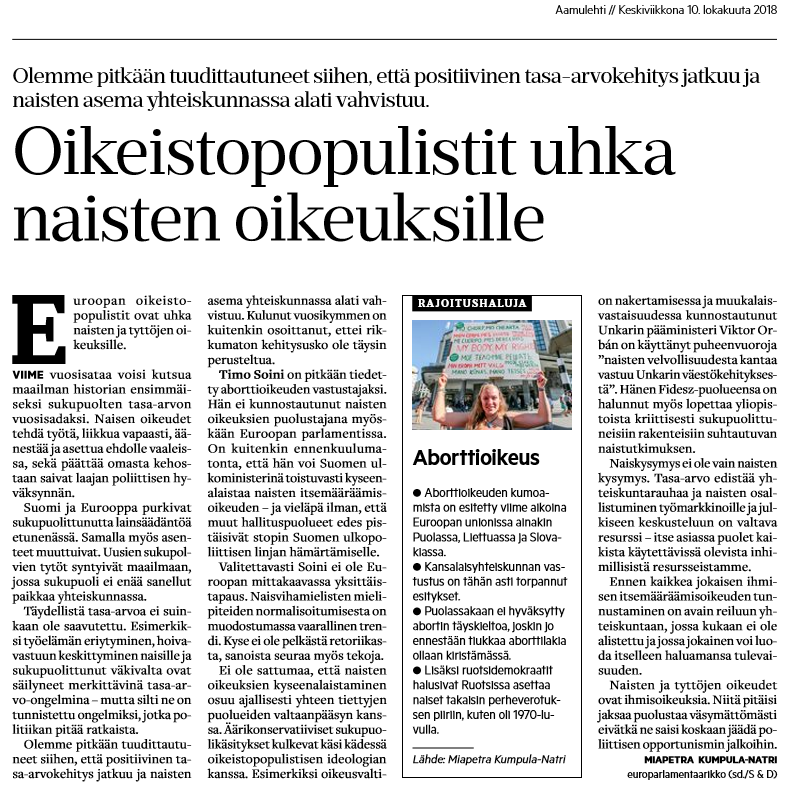 Oikeistopopulistit ovat uhka naisten ja tyttöjen oikeuksille
